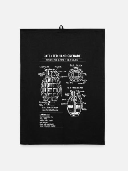 Vintage Grenade Patent Blueprint - Organic dish towel - black - Front