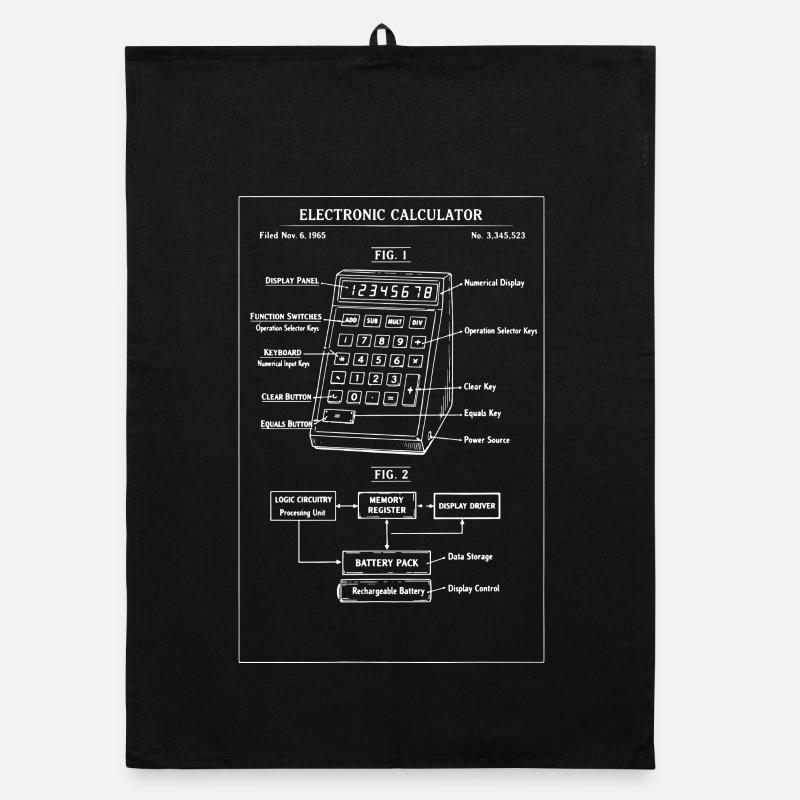Vintage Taschenrechner Blaupause - Organic Geschirrtuch - Schwarz