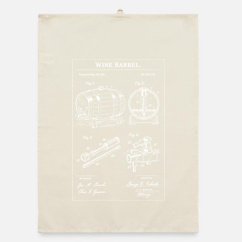 Blueprint Wine Barrel Sketch Organic dish towel