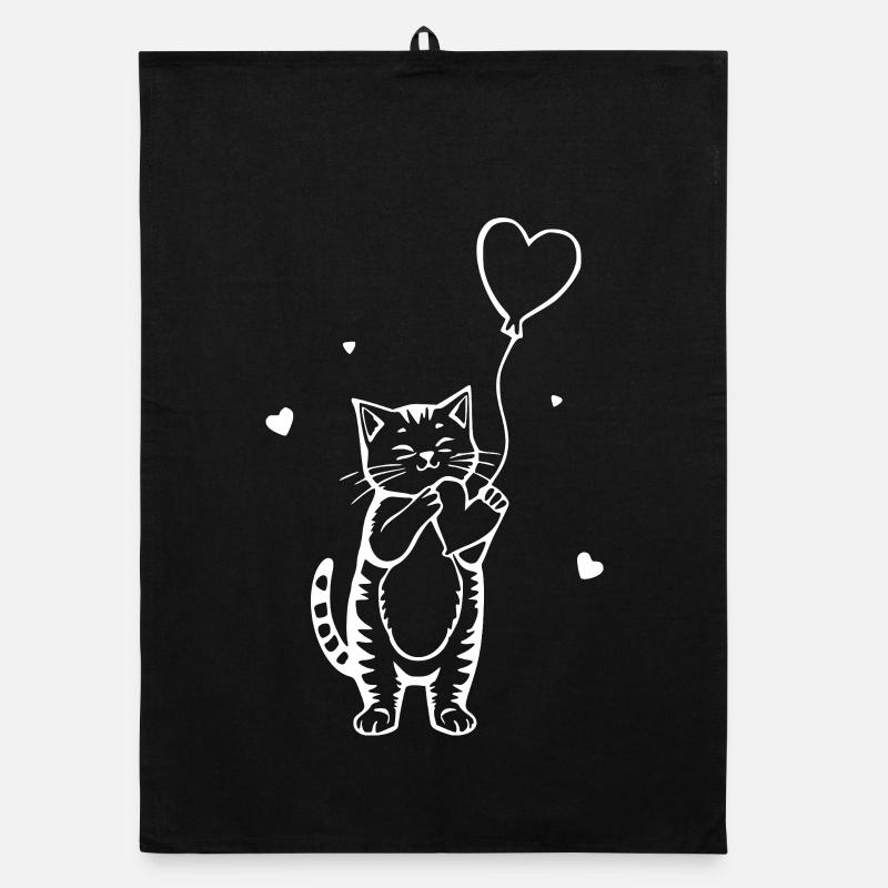 Chat blanc au cœur Torchon bio