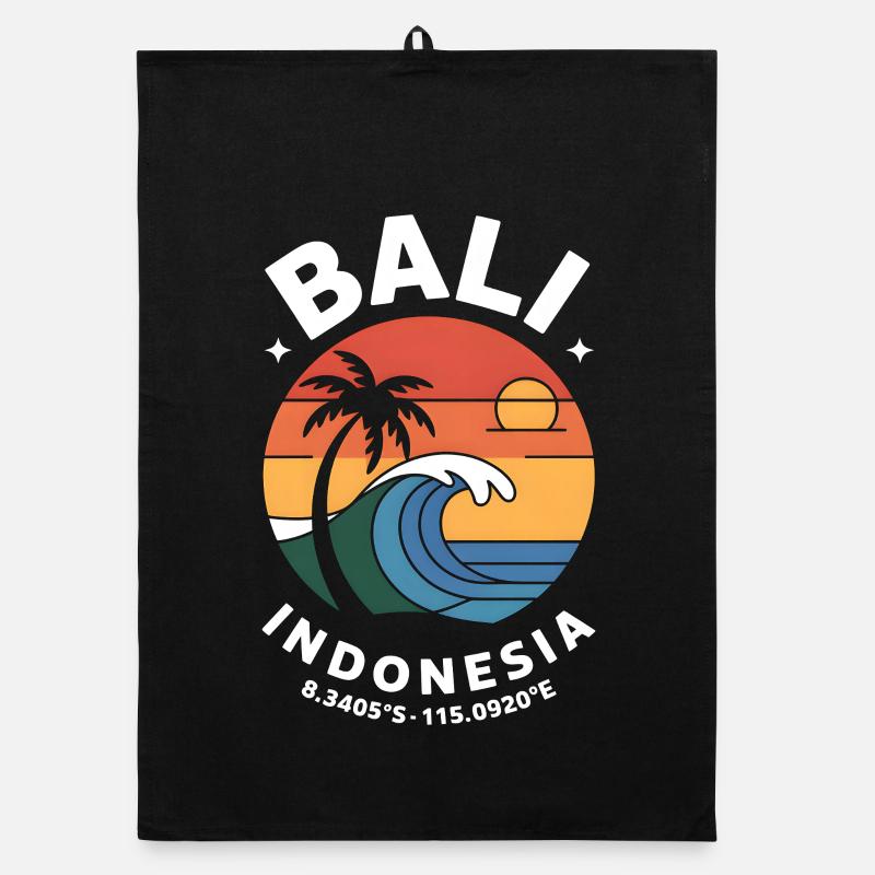 Coordonnées Bali Indonésie - Torchon bio - noir