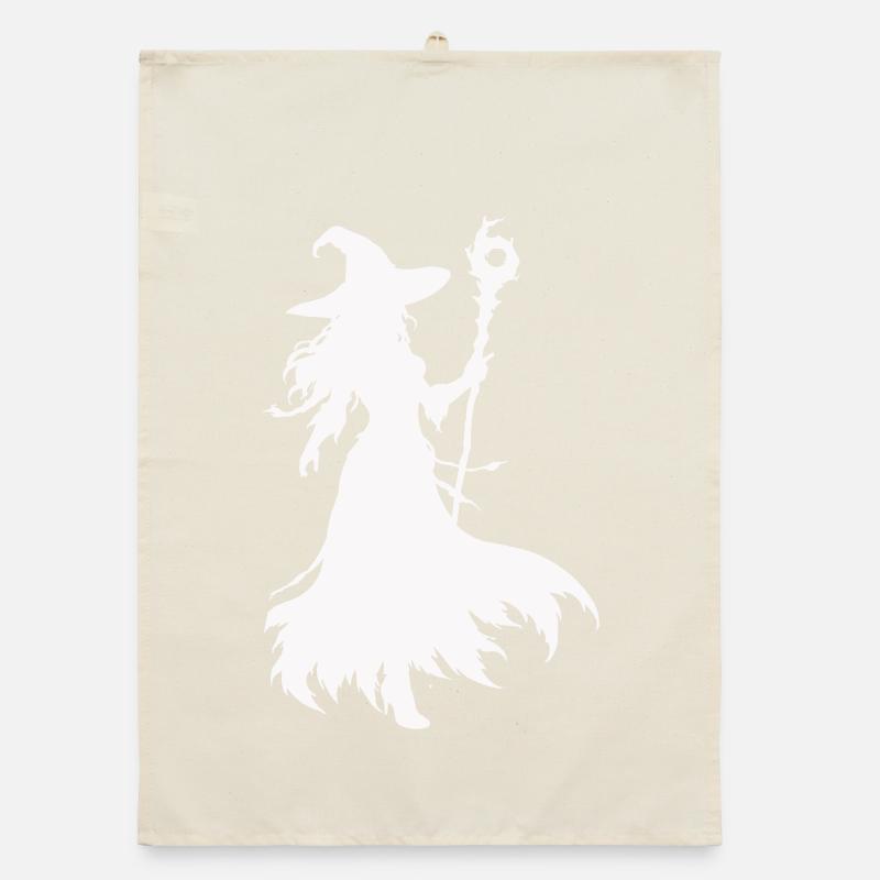 Witches silhouette with staff Organic dish towel