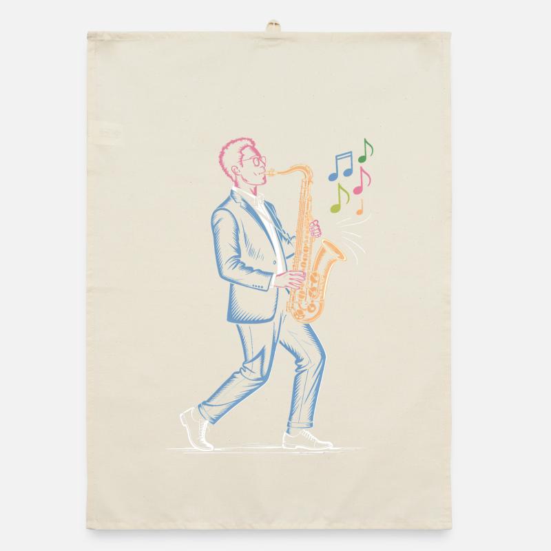 Saxophone Player Playing Sax Art Print Organic dish towel