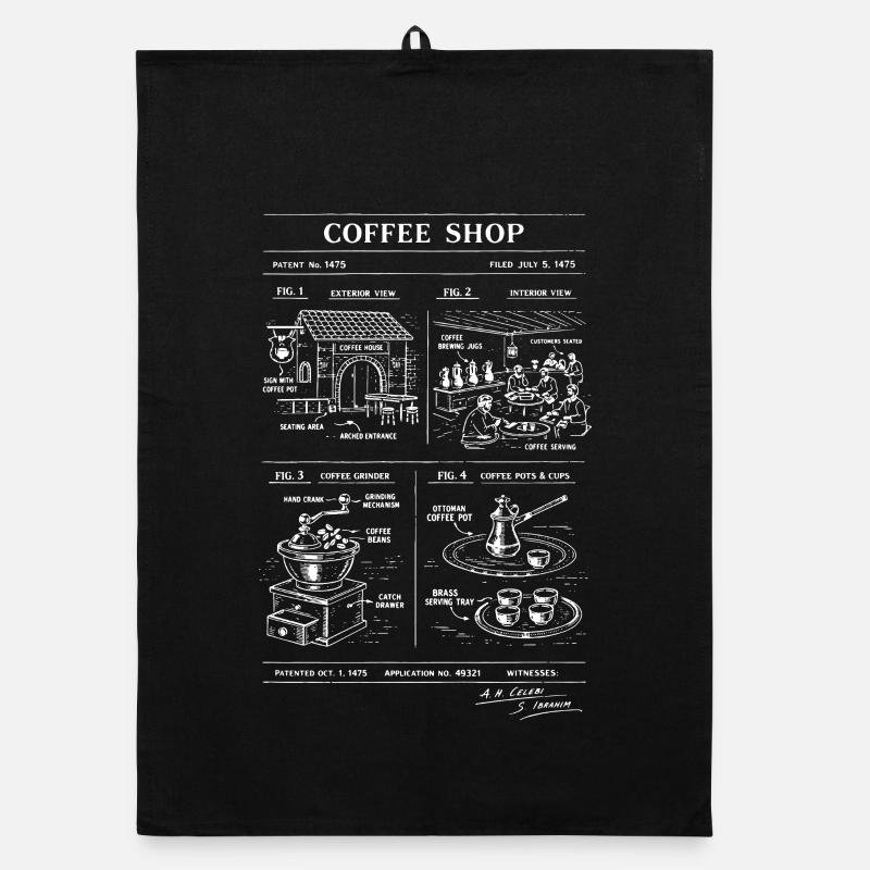 Vintage Coffee Shop Bauplan Organic Geschirrtuch