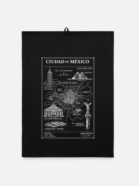 Mexico City Skyline Map - Organic dish towel - black - Front