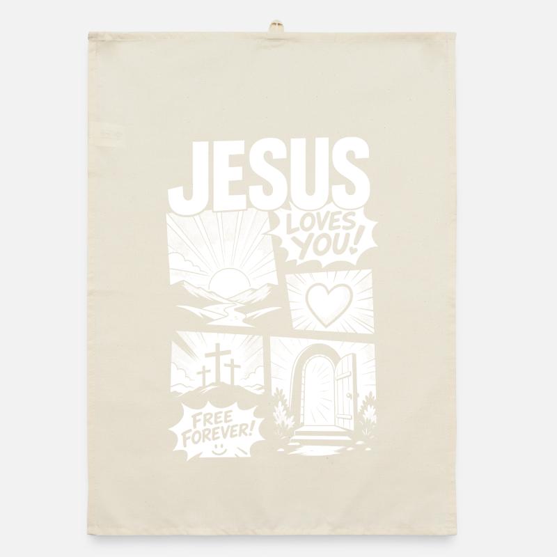 Jesus Loves You Comic Design Organic Geschirrtuch