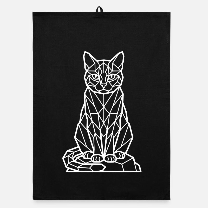 Ligne géométrique du chat - blanc Torchon bio