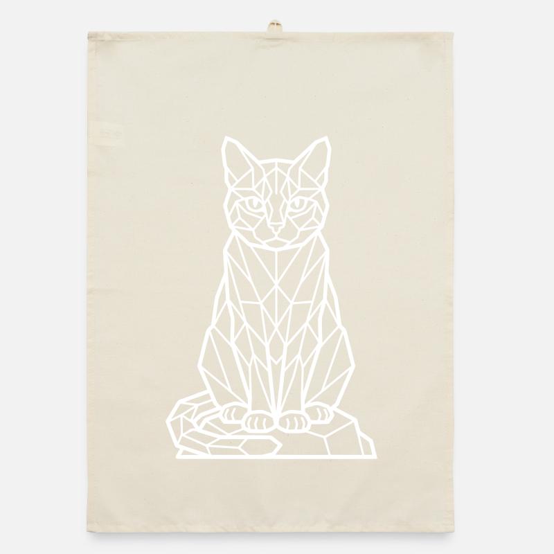 Geometric Cat Line - white Organic dish towel