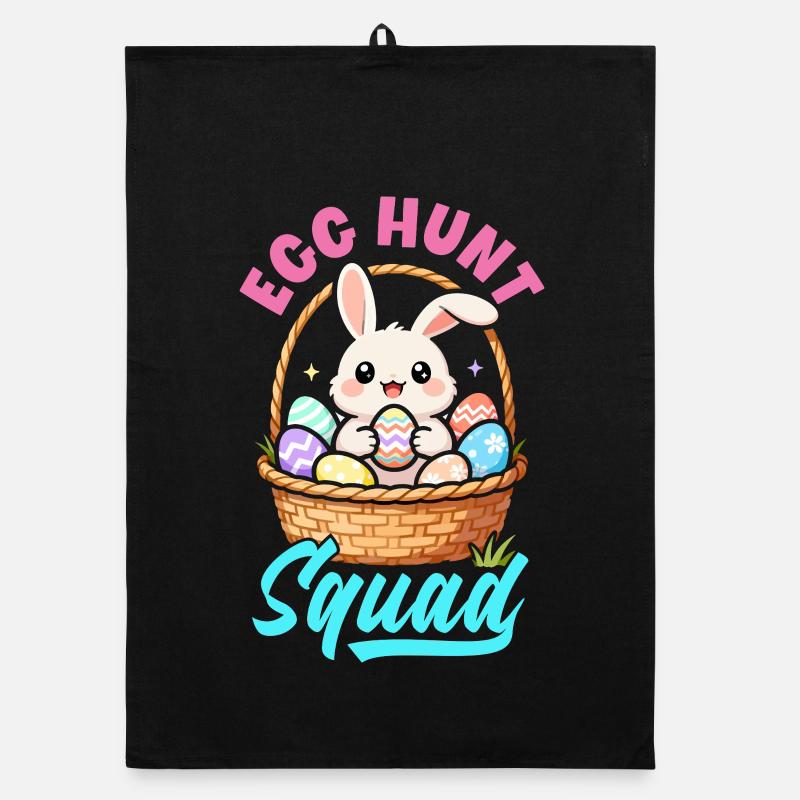 Joyeuse Pâques, douce chasse aux œufs du lapin, œufs de Pâques Torchon bio