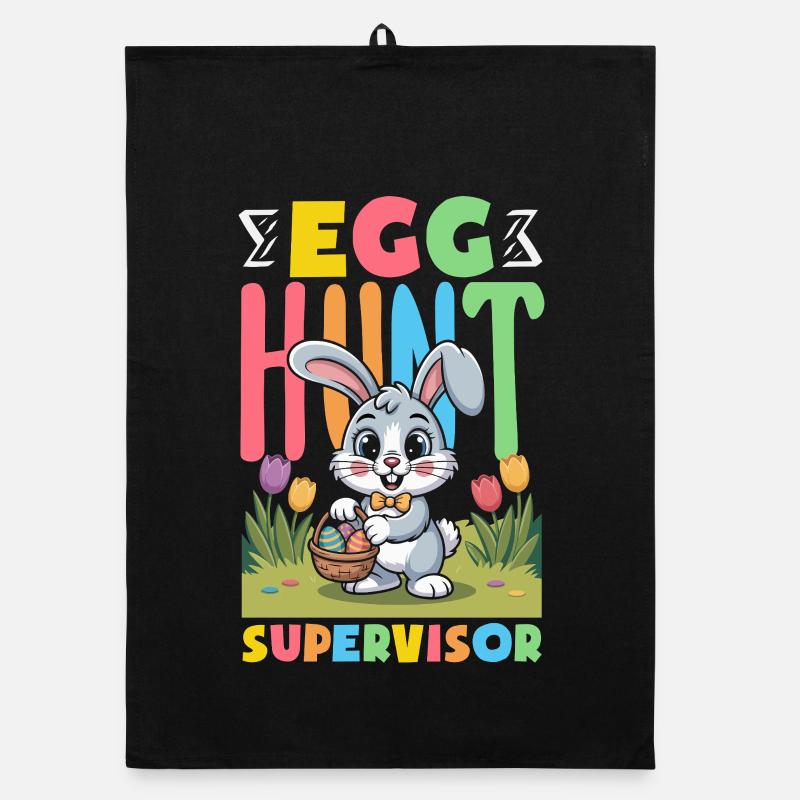 Joyeuse Pâques, douce chasse aux œufs du lapin, œufs de Pâques Torchon bio