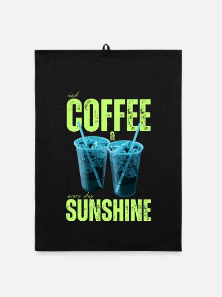 "Iced Coffee & Sunshine Everyday" Colorful Coffee - Organic dish towel - black - Front