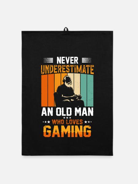Never Underestimate an Old Man Who Games - Organic Geschirrtuch - Schwarz - Vorne