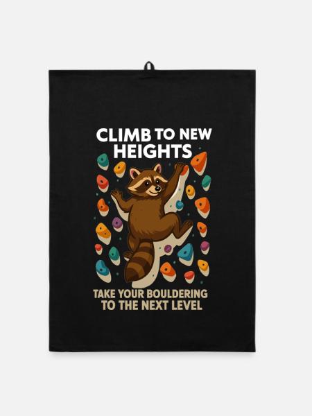Bouldering Raccoon Motivation: Climb New Heights - Organic dish towel - black - Front