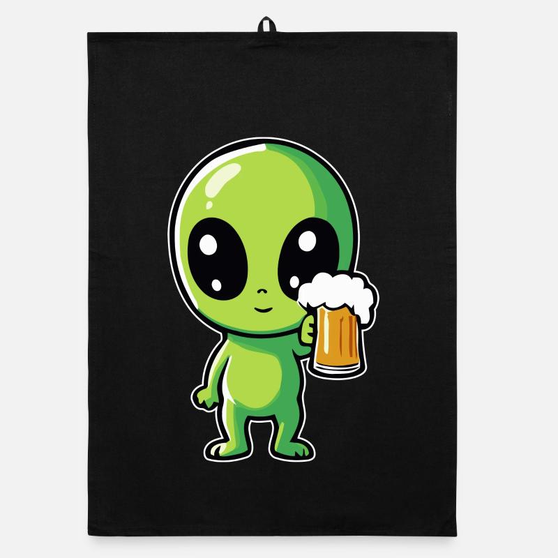 Alien mit Bier Organic Geschirrtuch