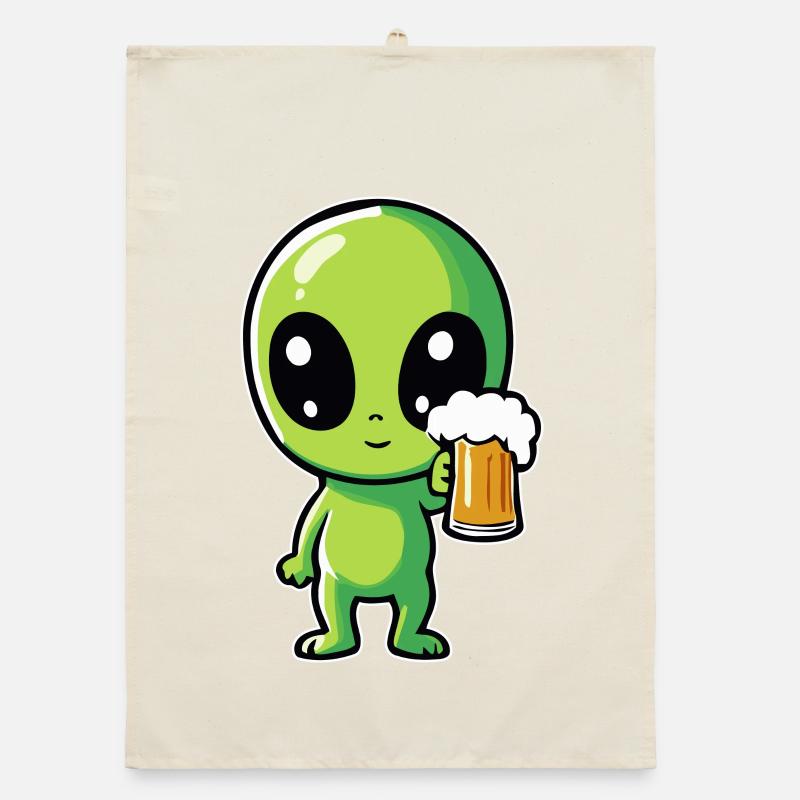 Alien with beer Organic dish towel