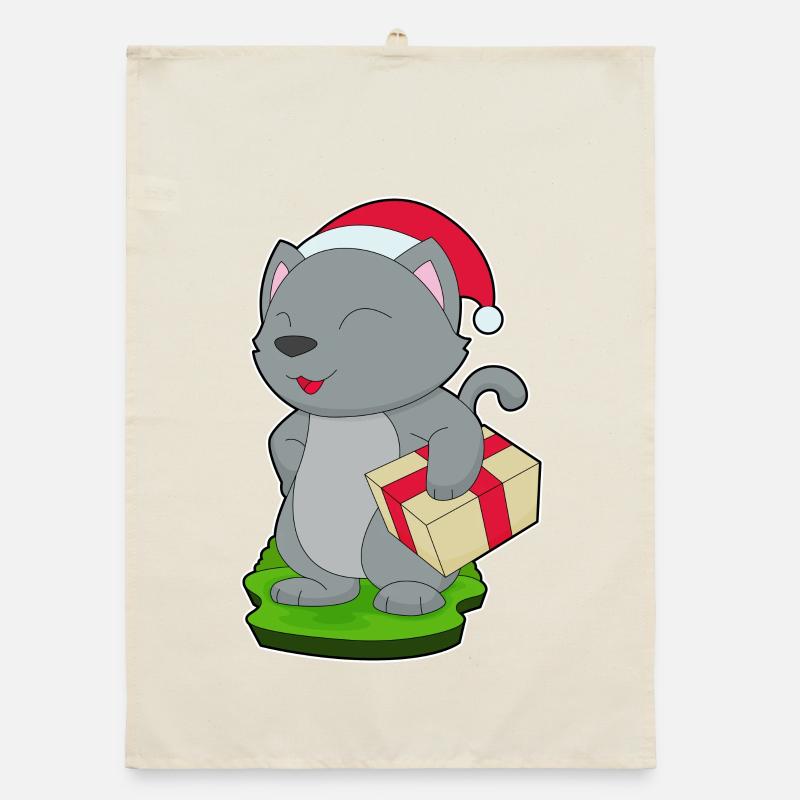 Cat Christmas Package Organic dish towel