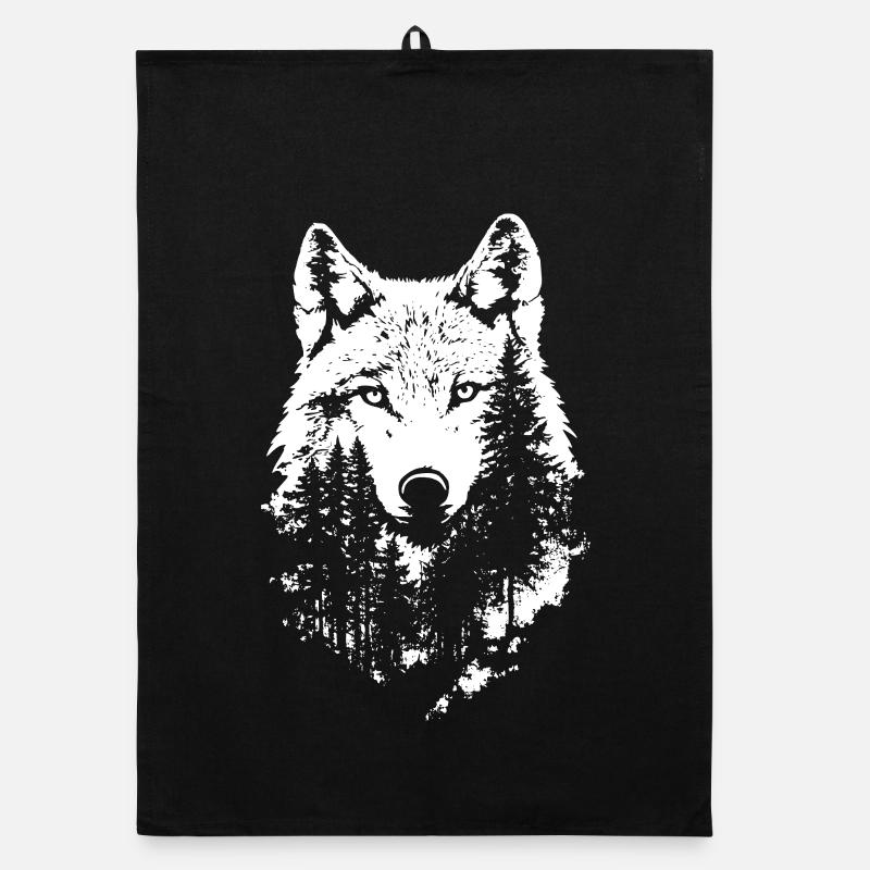 Silhouette de forêt de visage de loup Torchon bio