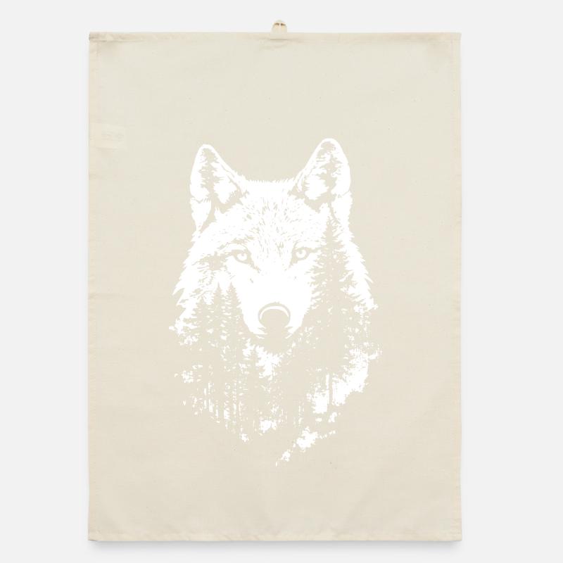 Wolf Face Forest Silhouette Organic dish towel