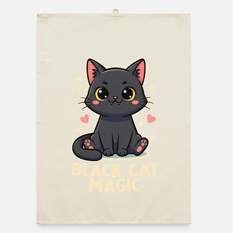 Black Cat Magic Süßes Katzenmotiv Organic Geschirrtuch