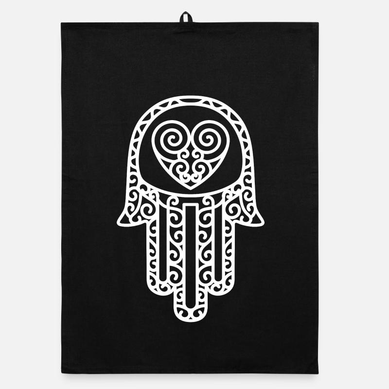 Hamsa – La main de Fatima : protection et bonheur - Torchon bio - noir