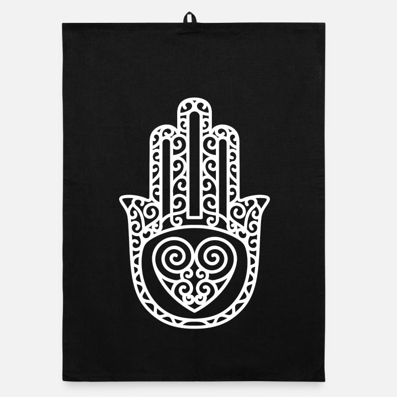 Hamsa – Hand of Fatima: Schutz & Glück - Organic Geschirrtuch - Schwarz