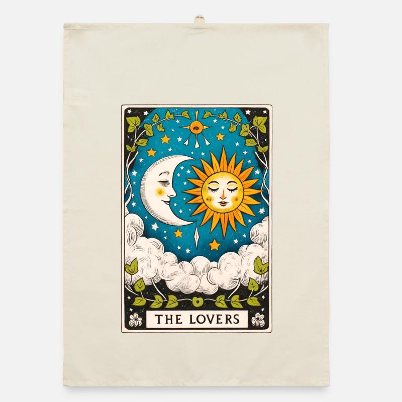 Lovers Tarot Sun Moon Organic dish towel