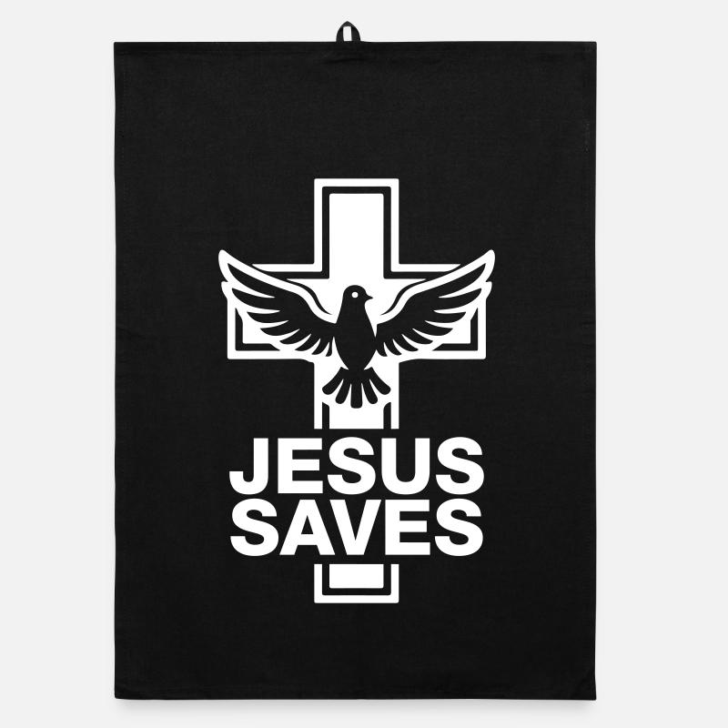 Jesus Saves Cross Dove Organic dish towel