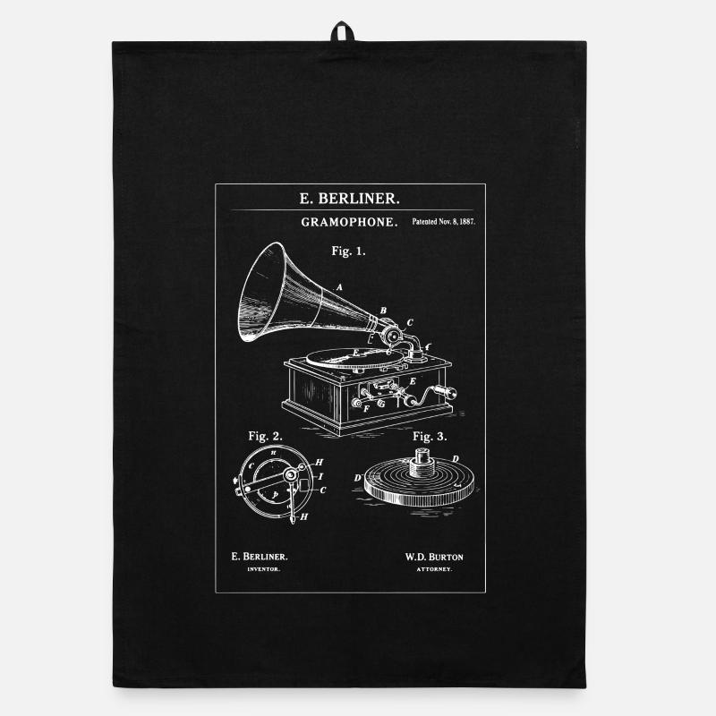Vintage Gramophone Blueprint Organic dish towel