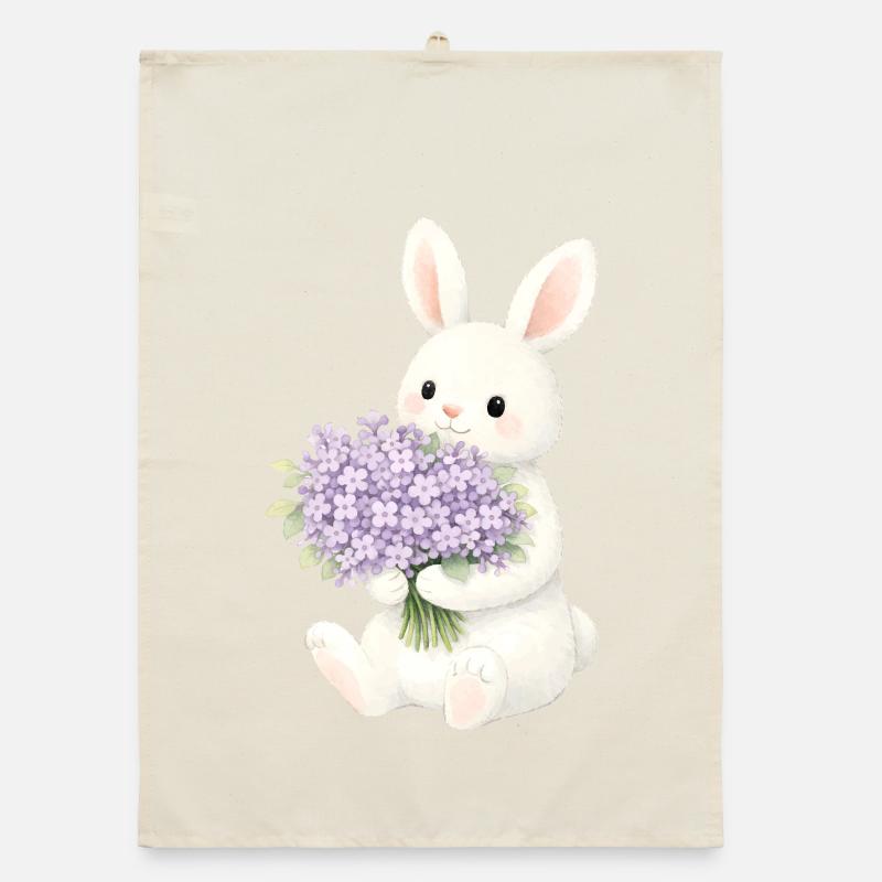 Bunny with lilac illustration Organic dish towel