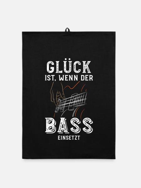 Glück ist wenn der Bass einsetzt / Bassist, Band - Organic Geschirrtuch - Schwarz - Vorne