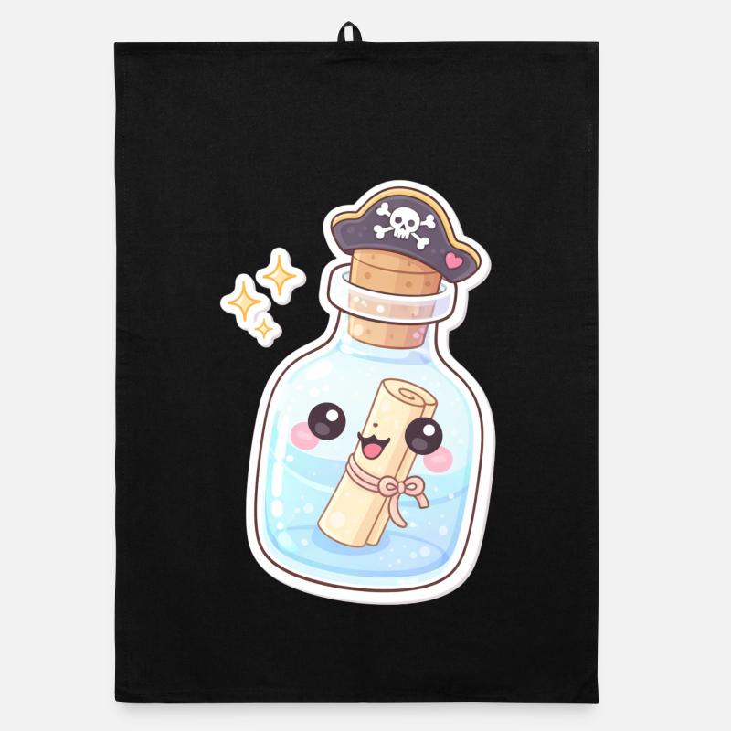 Un message de pirate mignon dans une bouteille Torchon bio