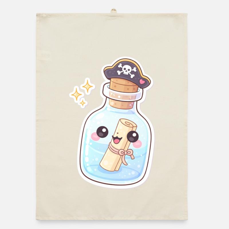 Un message de pirate mignon dans une bouteille Torchon bio