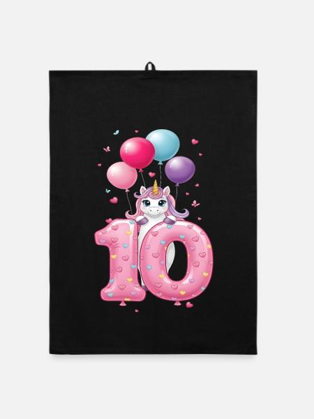 10e anniversaire de la fille Licorne mignonne 10e - Torchon bio - noir - Devant