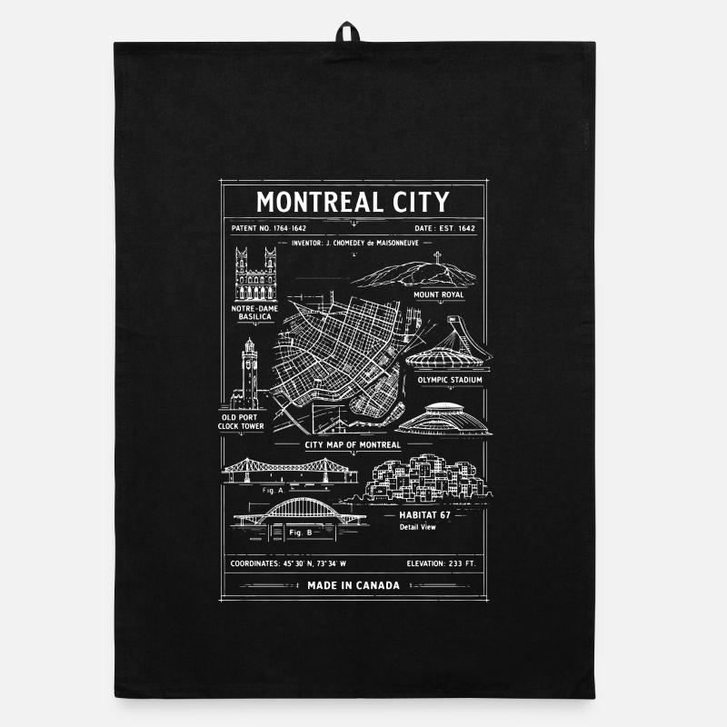 Montreal City Sketch Map Organic dish towel