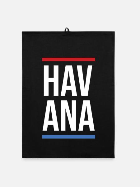 Havana Bold Mono avec des rayures rouge-bleues - Torchon bio - noir - Devant