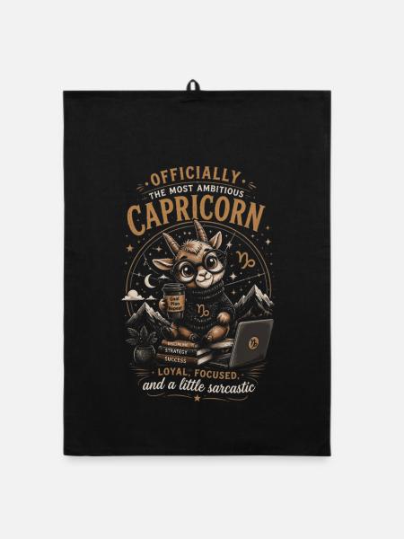 Capricorn Desk Cozy - Zodiac Humor - Organic dish towel - black - Front
