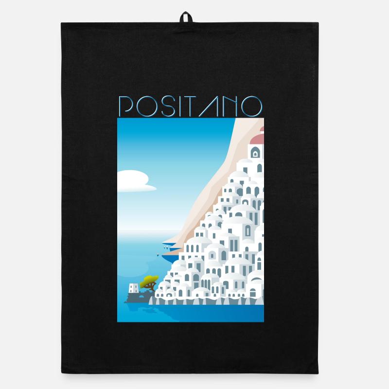 Positano CostaBlu Weiße Häuser Organic Geschirrtuch