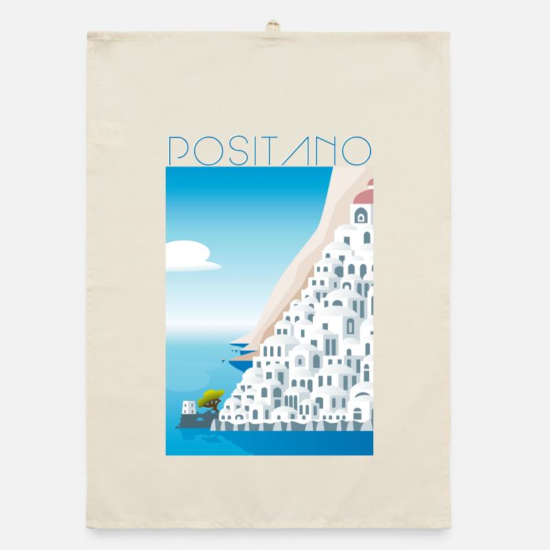Positano CostaBlu Weiße Häuser Organic Geschirrtuch