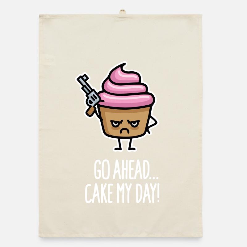 Drôle de jeu de mots de cupcake, gâteau ma journée Torchon bio
