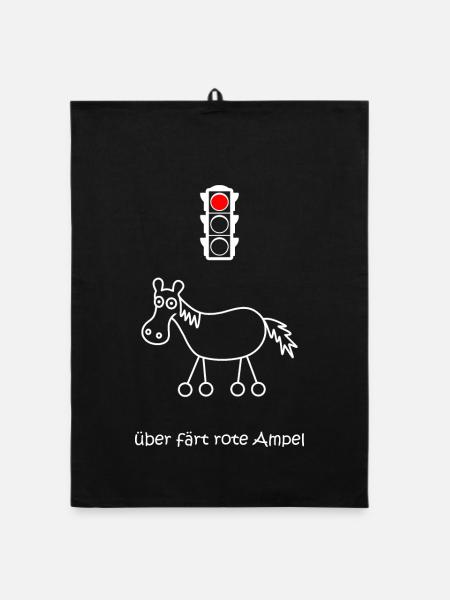 über färt rote Ampel, Autofahrer, Raser, Pferd - Organic Geschirrtuch - Schwarz - Vorne