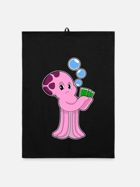Krake Poker Pokerkarten - Organic Geschirrtuch - Schwarz - Vorne