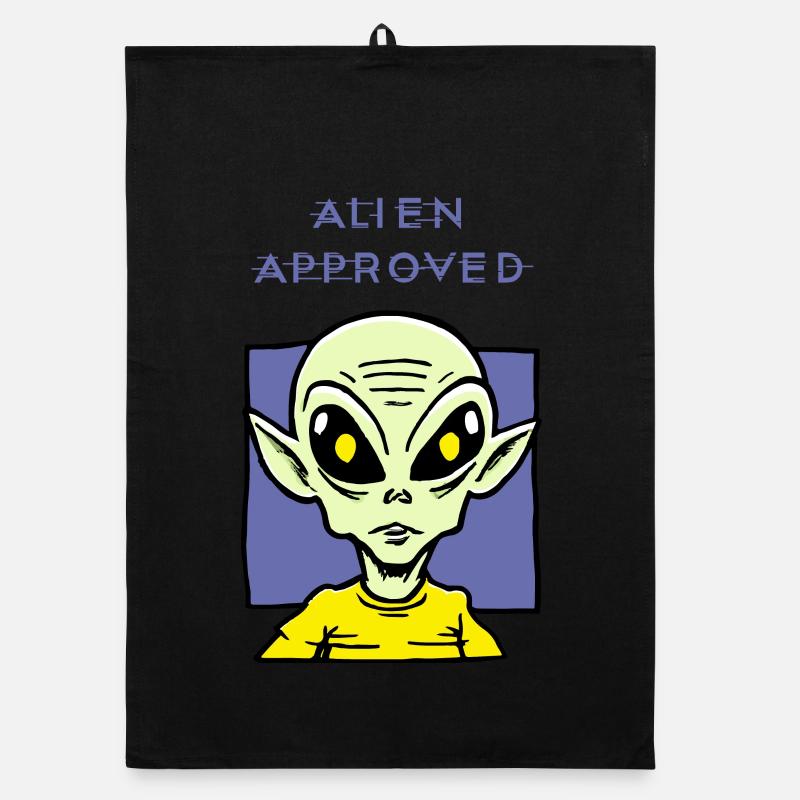 Alien Approved Yellow Eye Design - Organic dish towel - black