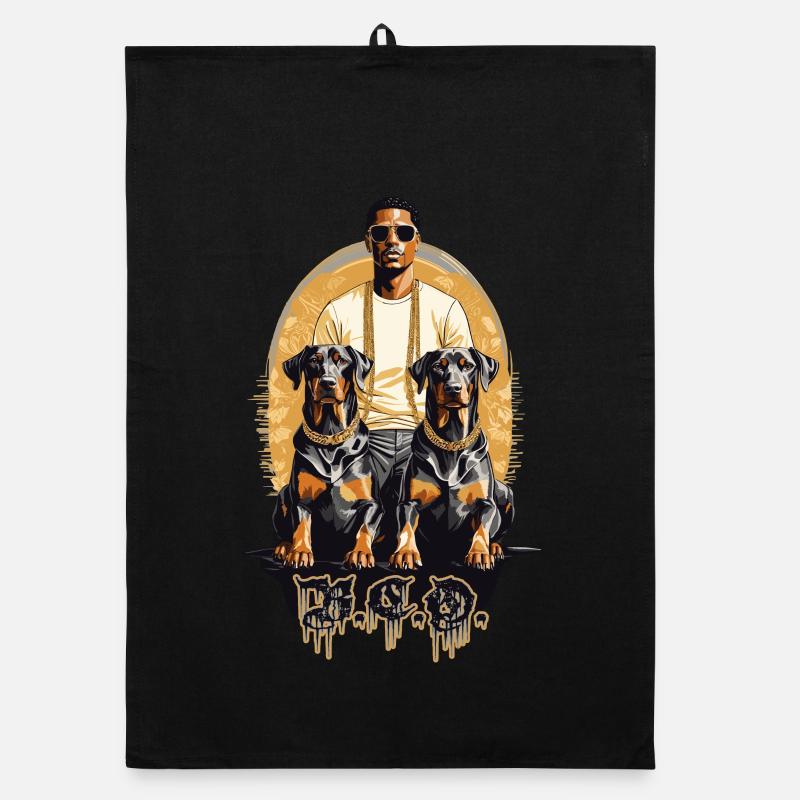 Rapper with Dobermans Organic dish towel