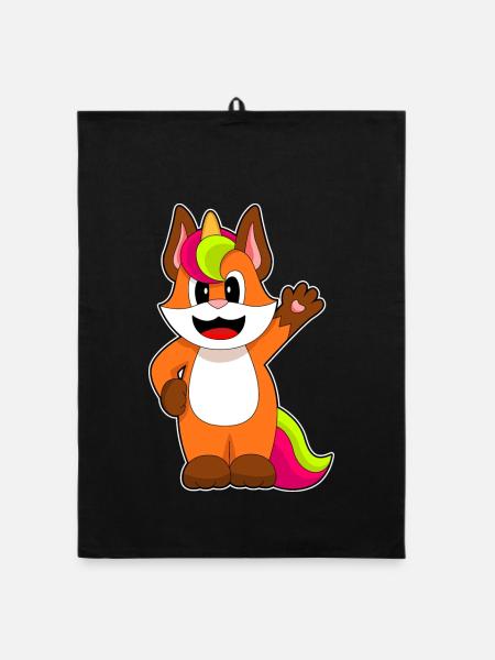 Fox Unicorn - Organic dish towel - black - Front
