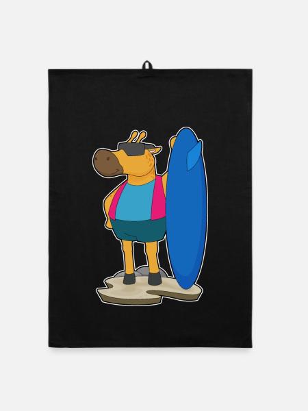 Giraffe Surfing Surfboard Summer - Organic dish towel - black - Front