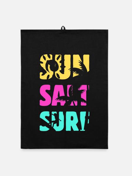 Sun Salt Surf Sommer - Organic Geschirrtuch - Schwarz - Vorne