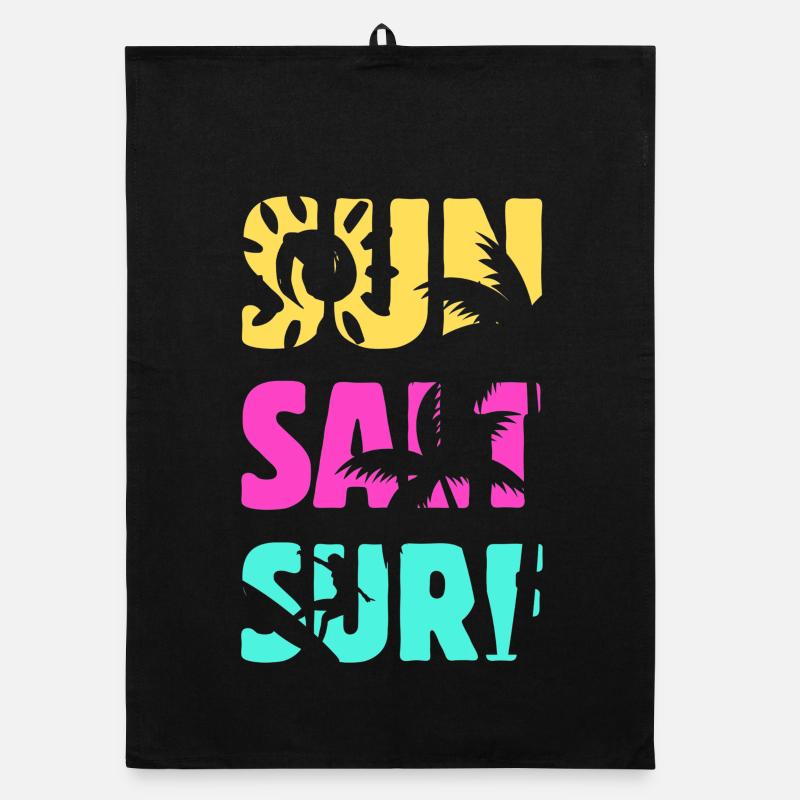 Sun Salt Surf Summer - Organic dish towel - black