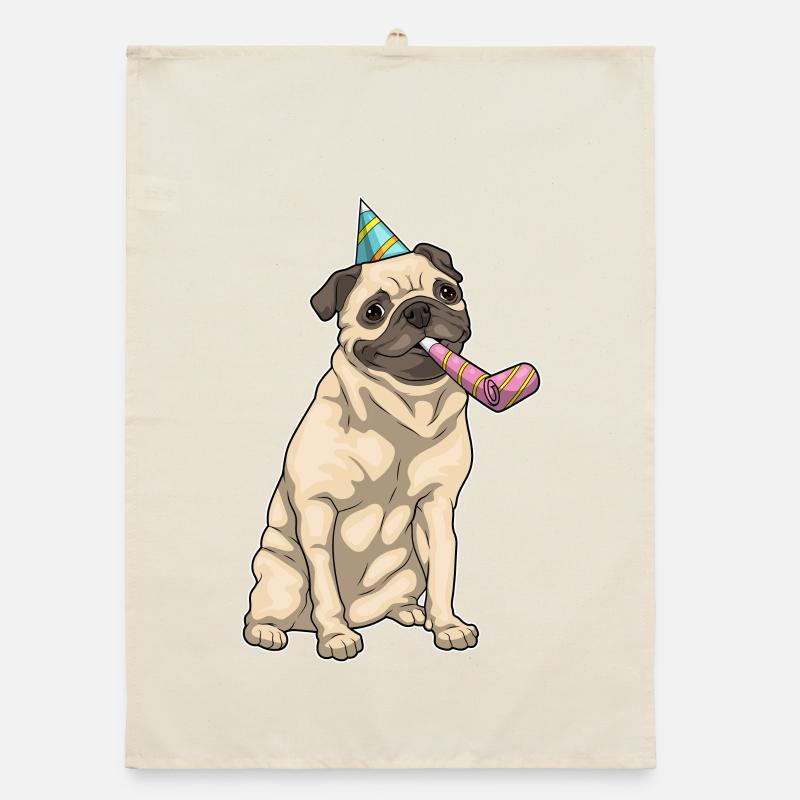 Pug Birthday Horn Party Hat Organic dish towel