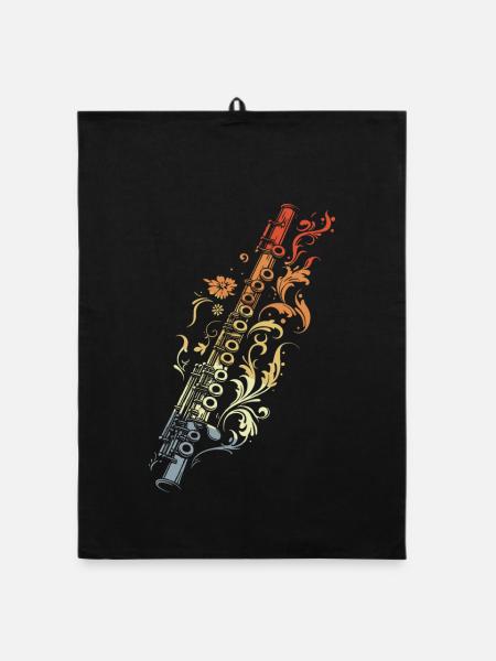 Flute Graphic Retro Style - Organic dish towel - black - Front