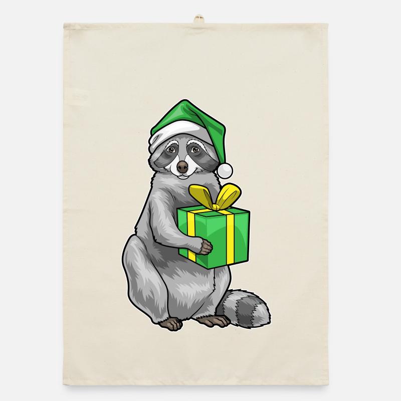 Raccoon Christmas Package Organic dish towel